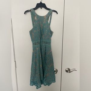 Blue lace homecoming dress.